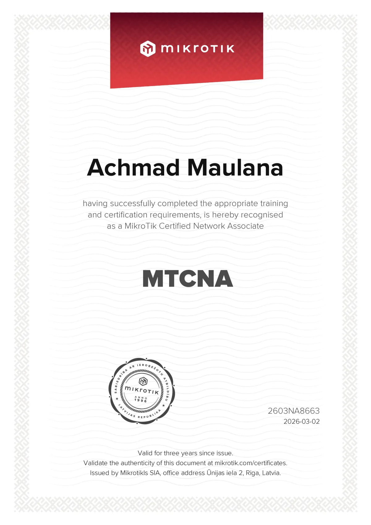 MTCNA Certified